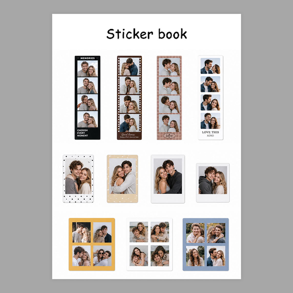 Custom Mini Photo Booth Strip Stickers – Personalized Clear Sheet for Phone Case & Journaling