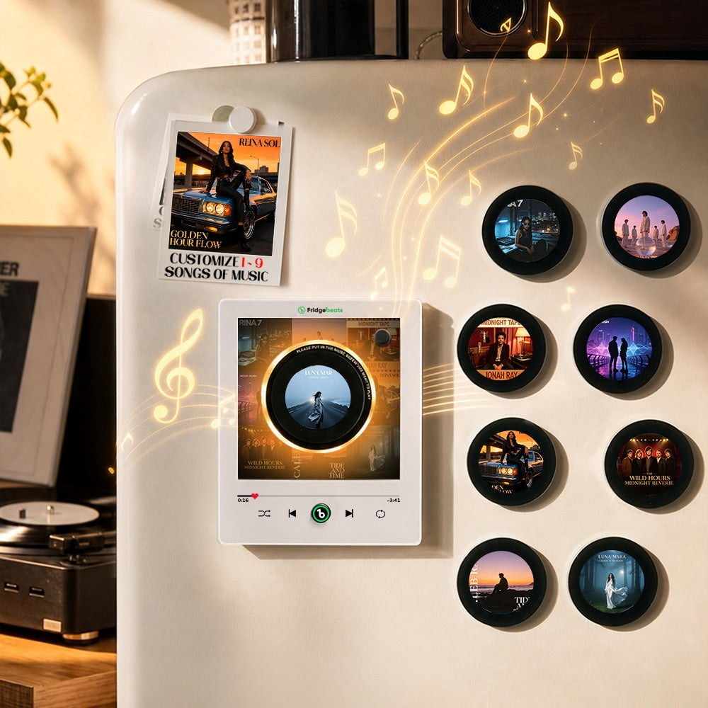 Personalized Vinyl Record Fridge Magnet – Custom Mini Music Player with 9 Discs