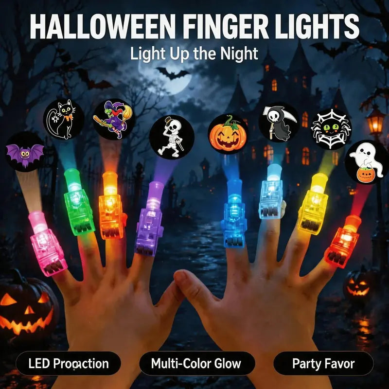 Halloween LED Finger Projector Lights – Kids Party Favor Projection Toy